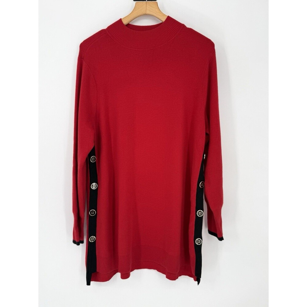 Chicos Sweater Women's 4 Size XXL Red Long Sleeve Mock Neck Cashmere Blend NWT
